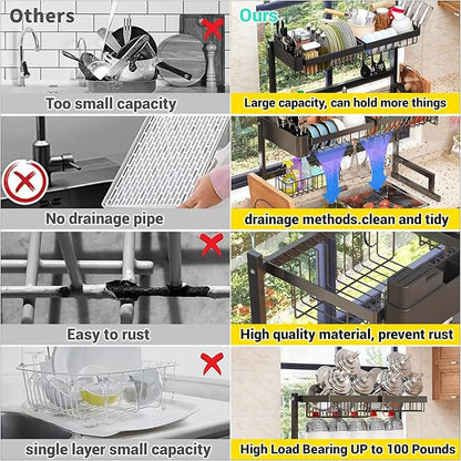 ilvvan Over Sink Dish Drying Rack Snap-On Design Large Dish Drainer Storage