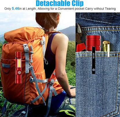 Hoxida Flashlight USB Rechargeable, Magnetic LED Flashlight, Super Bright LED Tactical Flashlight with Cob Sidelight, Waterproof, Zoomable Best Small LED Flashlight for Camping, Emergency -Red