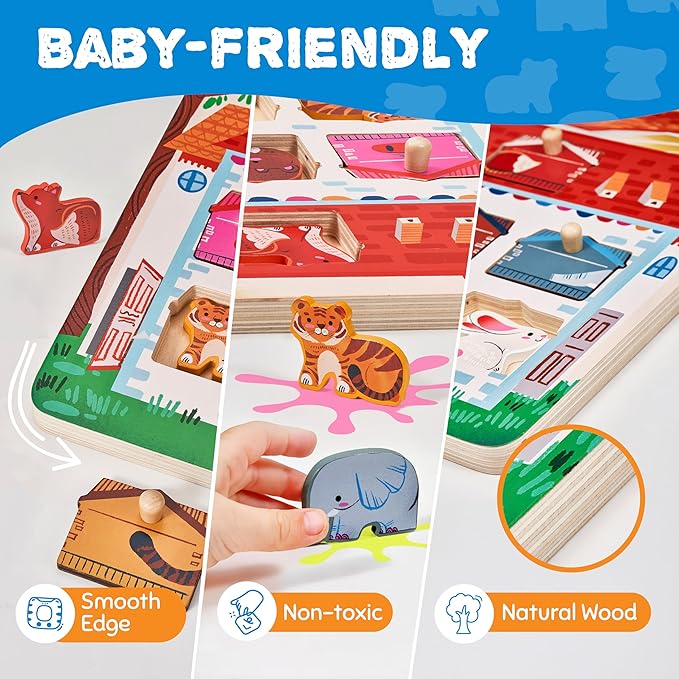 JoyCat Wooden Puzzles for Toddlers 1-3, Montessori Toys for 1 2 Year Old Boy Girl Birthday, Animal Matching Animal Body, Toddlers Puzzles Aged 2-4 for Preschool Learning Activities
