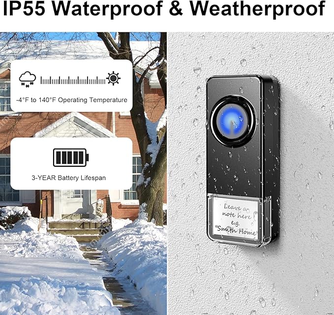 Wireless Doorbell for Home, Waterproof Door Chime Kit Operating at 1300-ft 58