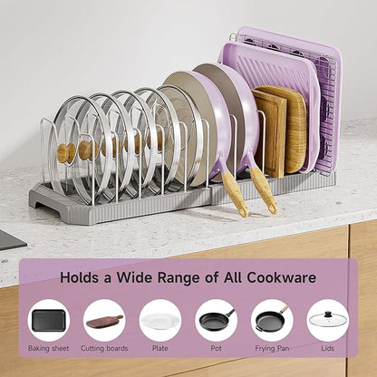 MUDEELA Pot Lid Organizer Rack for Cabinet, Expandable Pots and Pans Organizer
