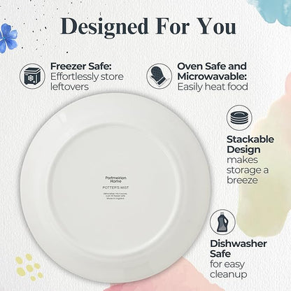 Portmeirion Potter's Mist Dinner Plate (Set of 4) - 10.5-Inch Stackable Earthenware Plates - Microwave & Dishwasher Safe, Handcrafted Dinnerware for Casual & Formal Table Settings (Blue Mist)