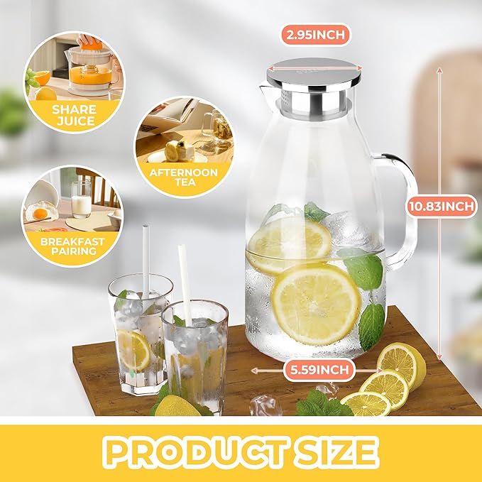 SUSTEAS 3 Liter 101 oz Glass Pitcher
