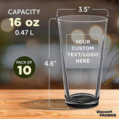 Custom Casale Pint Glass 16 oz. Set of 10, Personalized Bulk Pack - Beer Glasses, Heavy Duty Drinkware - Black