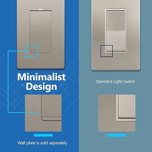 LIDER Minimalist Design Matte Finish Lighted Decorator Switch, Frameless Paddle