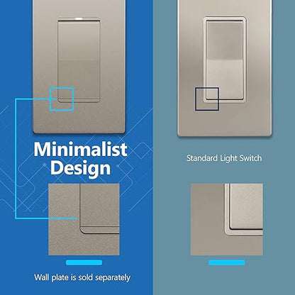 LIDER Minimalist Design Matte Finish Lighted Decorator Switch, Frameless Paddle