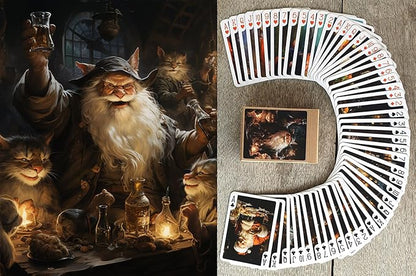 MAD Christmas Party Playing Cards (Poker Deck 54 Cards All Different) Santa and Reptiloid and Cats and Hamster Drink Wine of Christmas Vintage Illustration