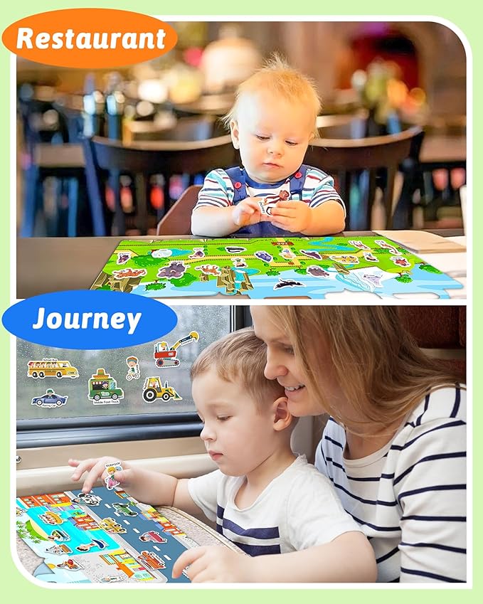 Benresive Reusable Sticker Book for Toddlers 2-4 Years, 3 Sets Travel Stickers for Kids, Waterproof Sticker Books for Toddlers 1-3, Crafts Activities for Todddlers 1-3 2-4 3-5