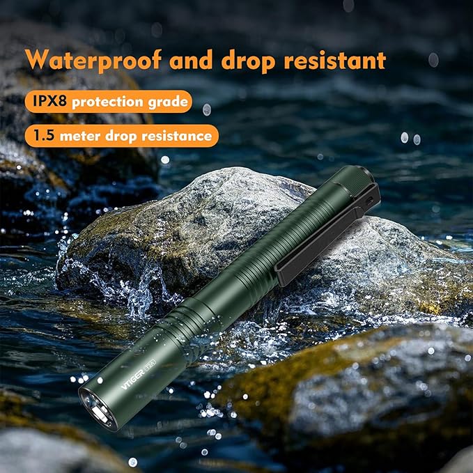 VTIGER T2A Compact EDC Flashlight,1500 High Lumens AA Rechargeable LED Flashlight, Super Bright Small Tactical Tail Switch Pocket Pen Light with Magnet for Camping,Hiking,Outdoor,Home,Emergency