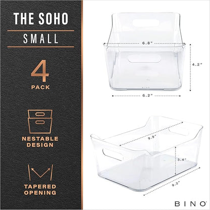 BINO | Plastic Organizer Bins, Small - 4 Pack | The SOHO Collection | Multi-Use Plastic Bin | Pantry & Freezer Organizer Bin | Storage Containers | Bins for Home & Kitchen Org