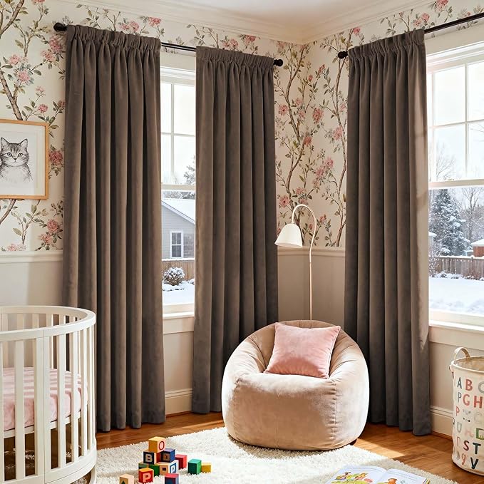 Lazzzy Velvet Blackout Curtains Thermal Insulated Room Window Drapes Super Soft