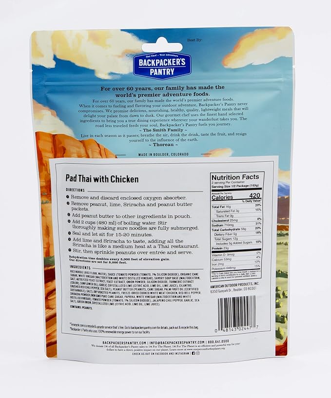 Backpacker's Pantry Pad Thai with Chicken | Freeze Dried Backpacking & Camping Food, 1 Count