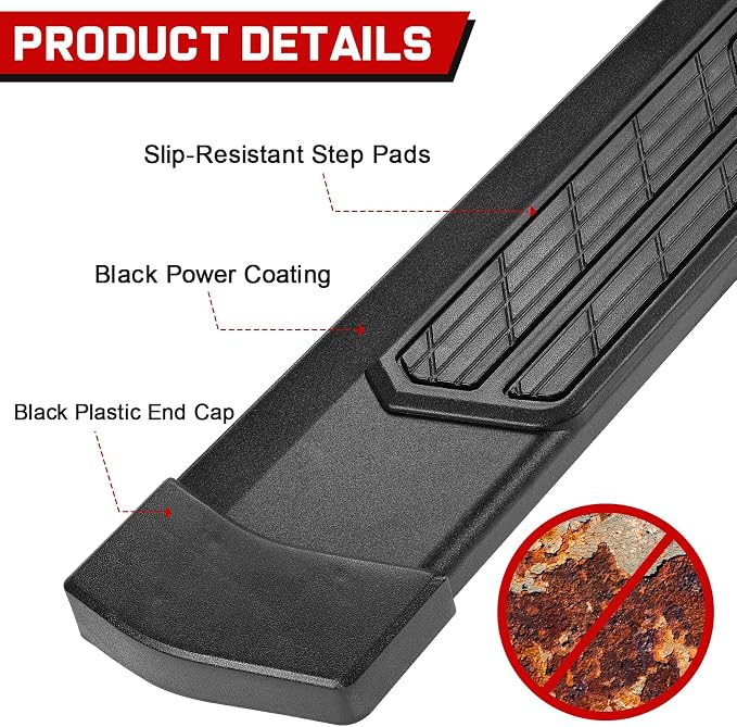 COMNOVA 6 Inch Running Boards Compatible with 2002-2008 Dodge Ram 1500 Quad Cab,2003-2009 Ram 2500 3500 Quad Cab, Step Bars Truck Nerf Bars Steps Made with Heavy Duty Carbon Steel.