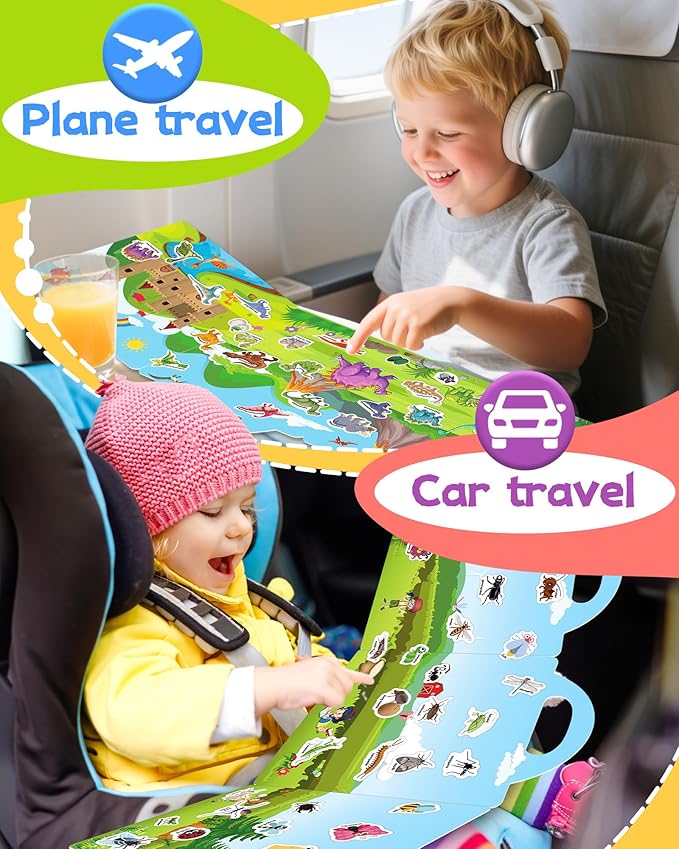 Benresive Reusable Sticker Books for Kids 2-4, Sticker Books for Toddlers 1-3 2-4, Toddler Travel Toys Activities Crafts Gifts - Animals, Dinosaurs and Insect