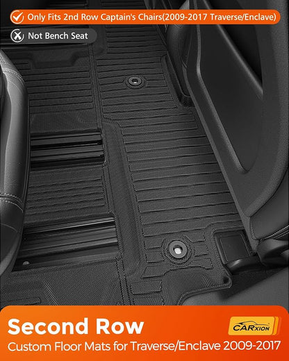 Car Floor Mats for Traverse Enclave: 2009-2017(Only with 2nd Row Bucket Seats) Cargo Trunk Liner, All Weather Rubber Accessories Tapetes Para Custom Fit for Chevy Traverse for Buick Enclave SUV Carpet