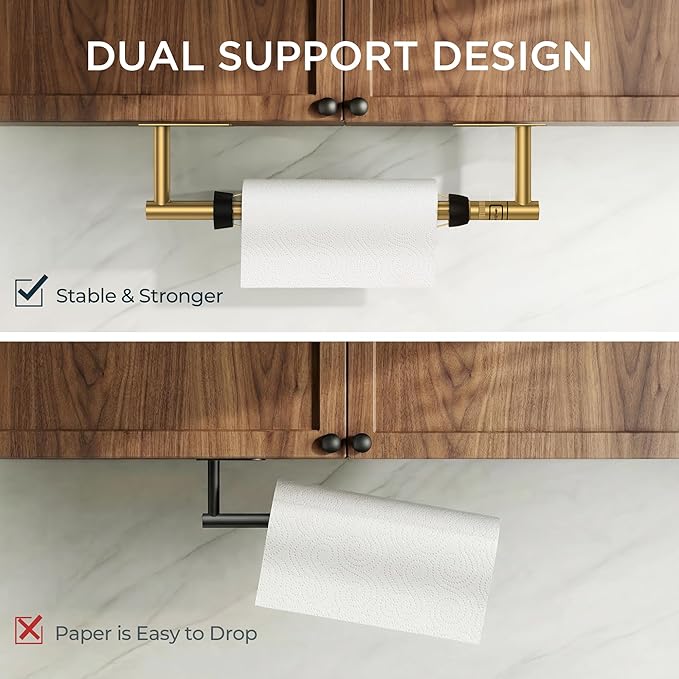 FORIOUS Paper Towel Holder Under Cabinet, Single Hand Operable