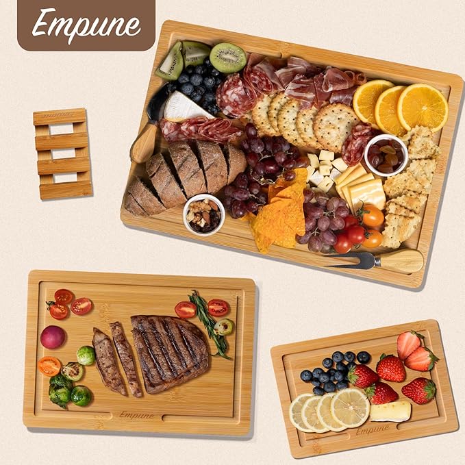 Empune Bamboo Cutting Board Set, Wood Cutting Boards