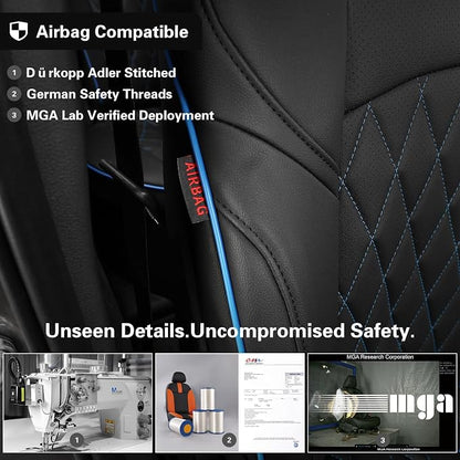 EKR Rav4 Seat Covers Custom Fit for Toyota Rav4 (Hybrid) SE/XSE & (PHEV) GR SPORT 2026, Car Seat Cover Full Set for Suv,Factory-Style Upgrade, Easy-Wipe Protection,Faux Leather(Black with Blue Piping)