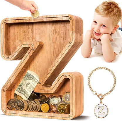 SummiDate Wooden Letter Piggy Bank| Piggy Bank for Boys Girls Toddler| Alphabet Z Money Bank| Coin Bank Birthday Gift for Kids|Birthday Gift for Kids (Z)