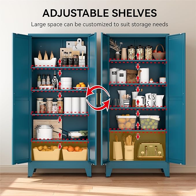 COFaR 71" Pantry Cabinet in Peacock Blue, 5-Tier Storage