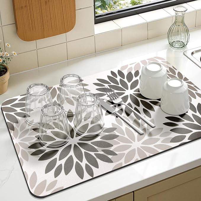Findosom Floral Dish Drying Mat, Cuttable Drying Mat
