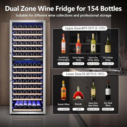 Wine Fridge Freestanding Dual Temperature Zone, Wine Cooler Refrigerator