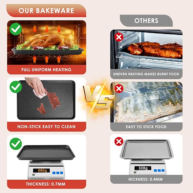 Baking Sheet Pan Set of 3, Nonstick Carbon Steel Cookie Sheets