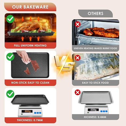 Baking Sheet Pan Set of 3, Nonstick Carbon Steel Cookie Sheets