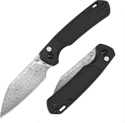 CJRB Pyrite-Light Pocket Knife, 3.34'' Damascus Steel Blade Folding Knife with Pocket Clip, Pocket Knife for Men Women Sharp Camping Hiking EDC Knives J1945D