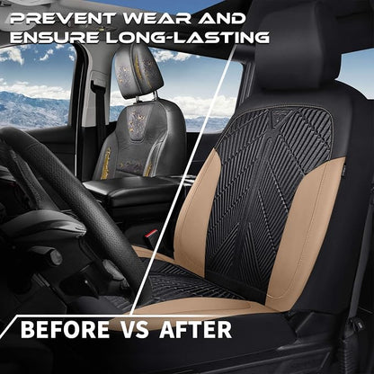 CAR PASS Waterproof Black Beige Car Seat Covers Front Seat Covers Neoprene Wetsuit,All-Weather Non-Slip Durable,Universal Fit for SUV Sedans Trucks Automotive,Airbag Compatible,3D Emboss Black Beige