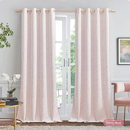 Beauoop Pink Floral Jacquard Blackout Curtains 120 Inches Long 2 Panels