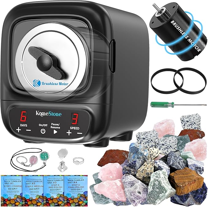 K2 Elite Professional Rock Tumbler Kit, Ultra Quiet & Cutting Edge Brushless Motor Rock Polisher for Adults & Rock Collector, Noise-Reduction, Extra Large 3 Lbs Barrel, STEM Gift for All Age