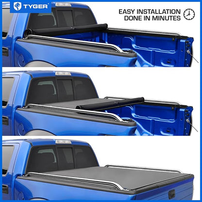 Tyger Auto T2 Low Profile Soft Roll-up Truck Bed Tonneau Cover Compatible with 2014-2018 Chevy Silverado GMC Sierra 1500; 2015-2019 2500 3500HD; 2019 LD/Limited | 6'7" (79") Bed | TG-BC2C6007