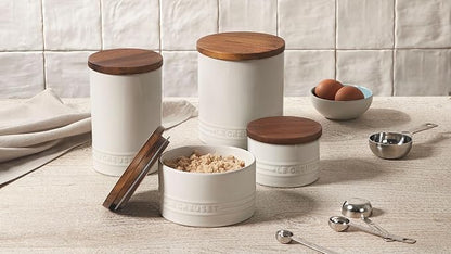 Le Creuset Signature Salt Cellar and Storage Canister with Wood Lid, 16 oz., Cerise