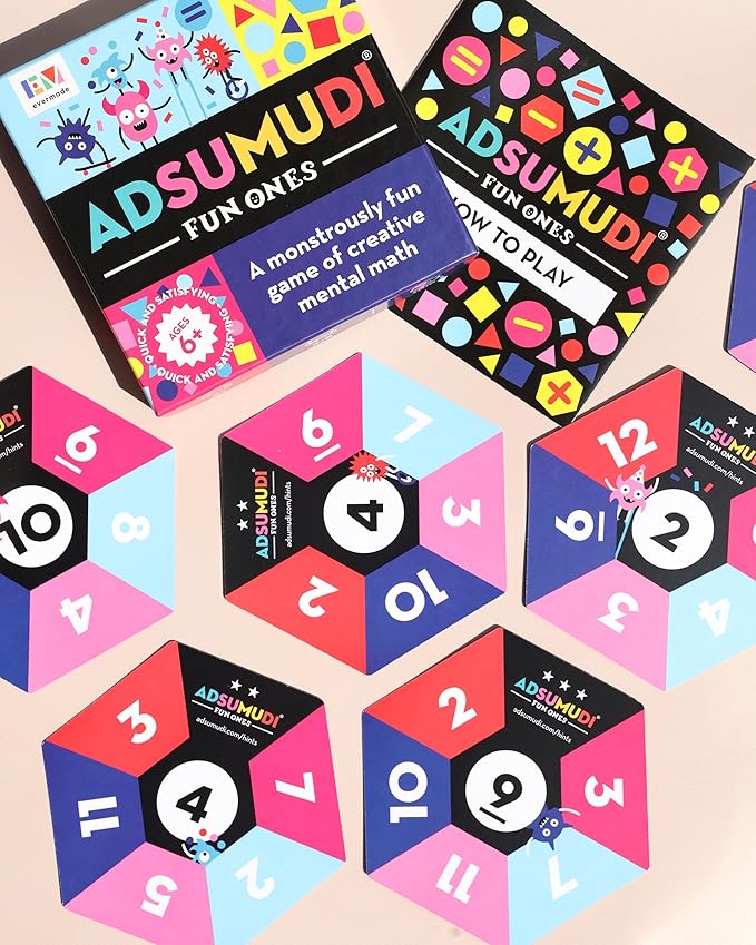 Adsumudi Fun Ones: The Fast-Paced Math Game for Kids, Families & Classrooms – Fun Mental Math Card Game for Ages 6+ – Play Solo or Together, Multiple Difficulty Levels, Made in USA