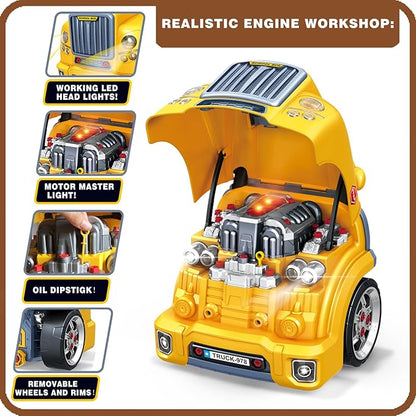 MUGEYMYD Large Truck Engine Toy for Kids 3-5, Take Apart Motor Vehicle Pretend Play Car with Light and Sound, Kids Mechanic Workshop Set, Toy Engine Building Kit for Toddlers.