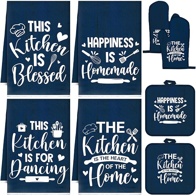 Leinuosen 8 Pcs Kitchen Towels and Oven Mitts Sets Pot Holders Dishcloths Set
