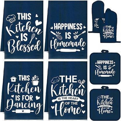 Leinuosen 8 Pcs Kitchen Towels and Oven Mitts Sets Pot Holders Dishcloths Set