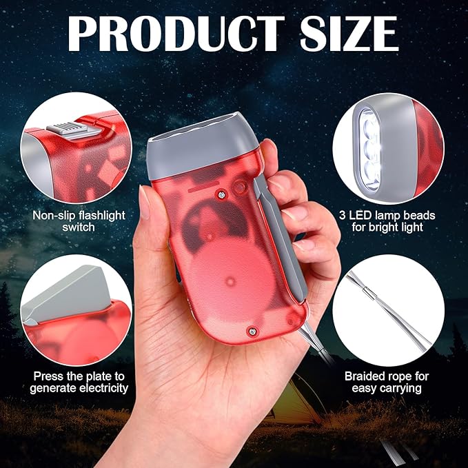 Treela 36 Pcs Hand Crank Flashlights Operation Christmas Bulk Items Squeeze Flashlight No Battery Required Torchlight 3 Powered Charging for Emergency(Red, Blue, Orange, Purple)