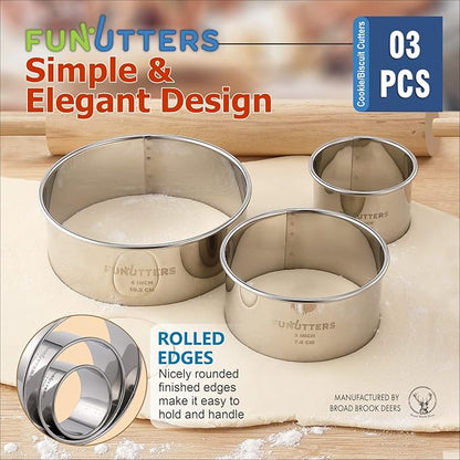 Cookie Cutter Set, Measuring 2'', and 4'', Round Metal Baking Rings