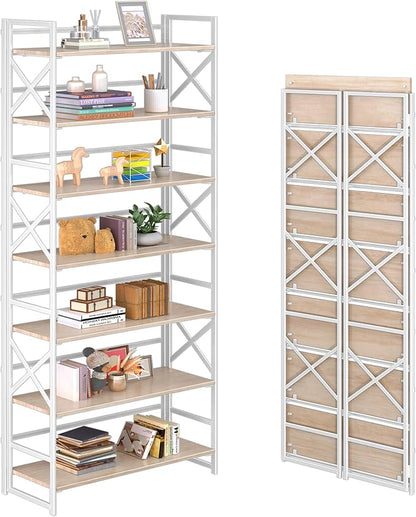 4NM 7 Tiers No Assembly Book Shelves, 72.4" H Folding Bookshelf Bookcase Open