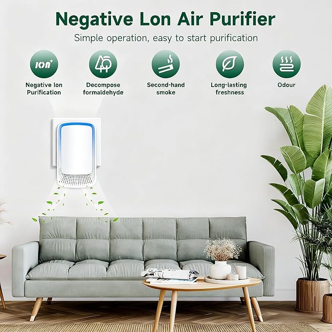 Plug In Air Ionizer Purifier for Home, Negative Ion Generator, Quiet Air