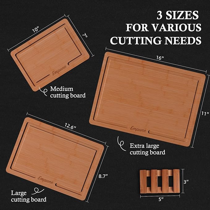 Empune Bamboo Cutting Board Set, Wood Cutting Boards