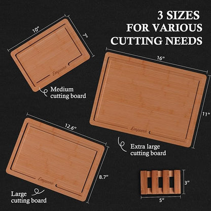 Empune Bamboo Cutting Board Set, Wood Cutting Boards