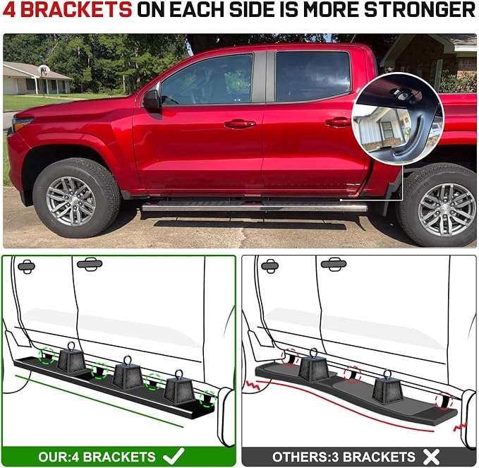 COMNOVA 6" Running Boards Compatible with 07-18 Chevy Silverado/GMC Sierra 1500 Crew Cab; 07-19 2500 3500HD. Running Boards for Silverado Crew Cab(Including in 8 Brackets with Plastic Covers)