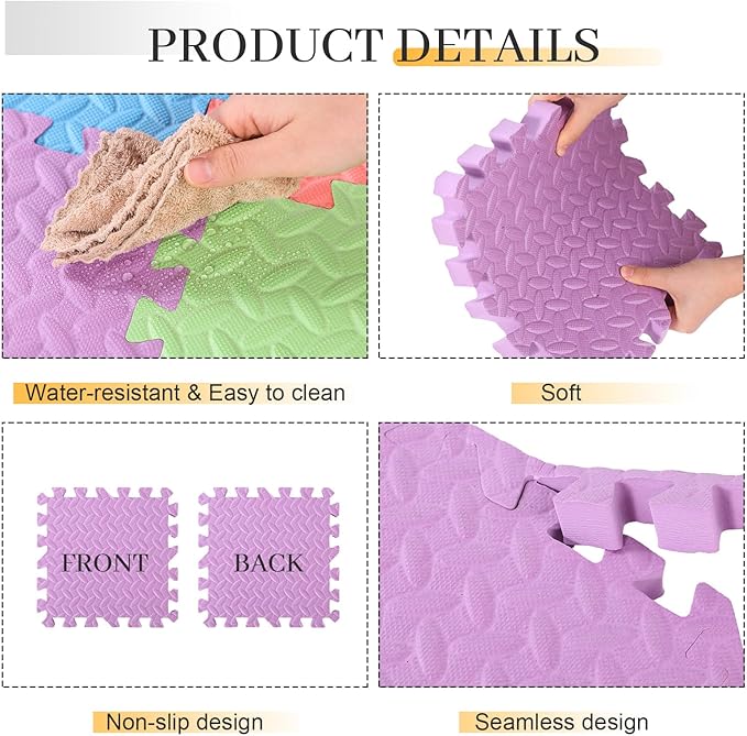 12 Tiles 12x12x1 Inch EVA Thick Interlocking Foam Floor Tiles Puzzle Exercise Mat Play Foam Mats for Boys Girls Baby Pets Home Classroom Nursery Gym(Multicolor)