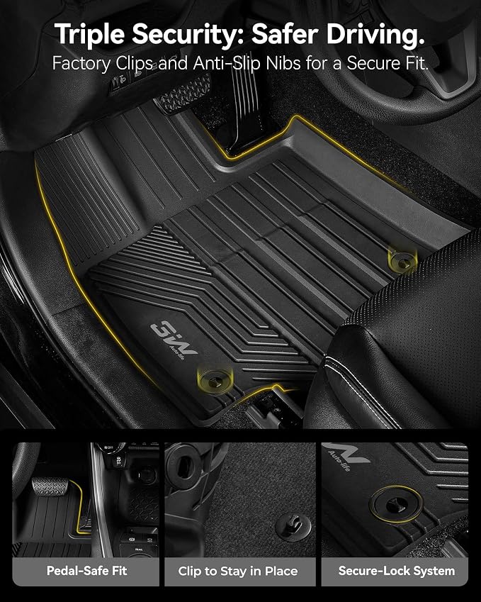 3W Floor Mats & Trunk Mat for Toyota RAV4 Hybrid/Prime/PHEV 2019-2025, TPE All Weather Custom Fit Floor Liner