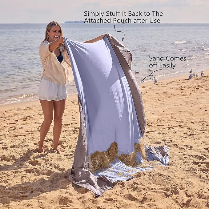WEKAPO Beach Blanket Sandproof Waterproof, Extra Large Beach Mat, Oversized & Compact Sand Free Mat Quick Drying, Lightweight & Durable with Stakes & Corner Pockets