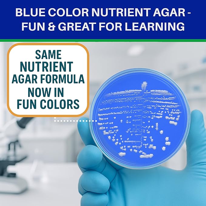 Evviva Sciences Nutrient Agar Petri Dishes Science Project Kit, Pre-Poured Agar Plates for Science Experiments, with Experiment eBook (Blue)