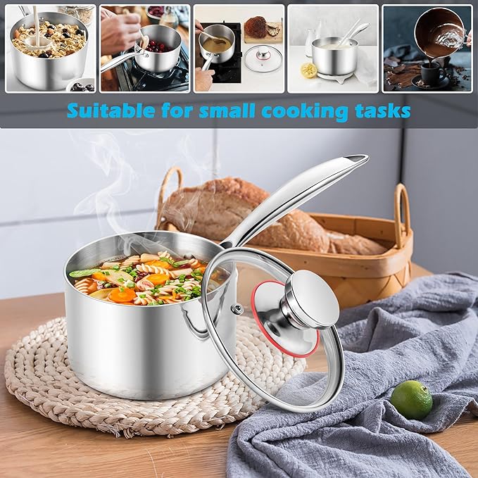 E-far 2-Quart Saucepan, Tri-Ply Stainless Steel Sauce Pan